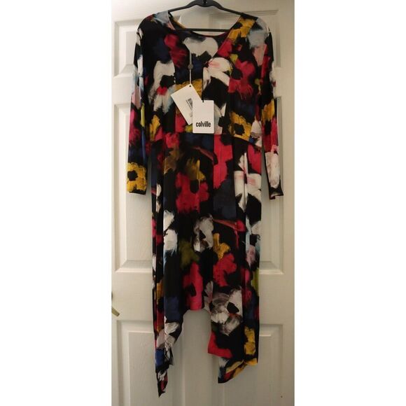 Colville CVS20516A Women Sz IT 42 US 6 Black Floral Asymmetric Midi Dress - Picture 4 of 16